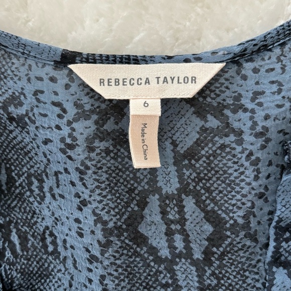 Rebecca Taylor snake skin 100% silk blouse blue size US 6 - Picture 6 of 13